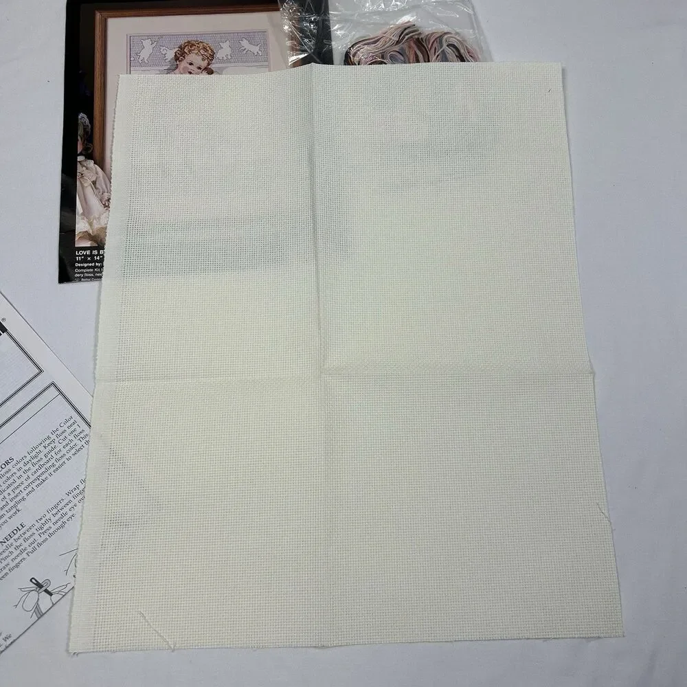 Bucilla 1992 Love is Blind Counted Cross Stitch Kit 40672 Baby Doll Cat Vintage